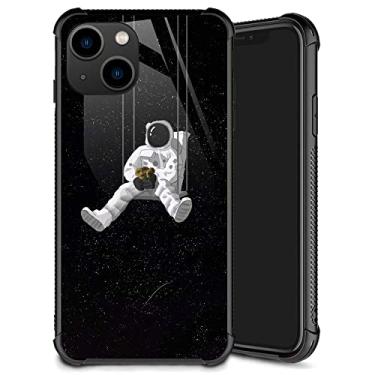 Imagem de Capa compatível com iPhone 14, capa de acrílico com padrão de personalidade para iPhone 14 para meninos e homens, astronautas em balanços padrão à prova de choque anti-riscos para Apple iPhone 14 de 6,1 polegadas