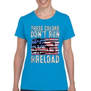 Imagem de Camiseta feminina These Colors Don't Run They Reload 2nd Amendment 2A Second Right American Flag Don't Tread on Me, Azul claro, P