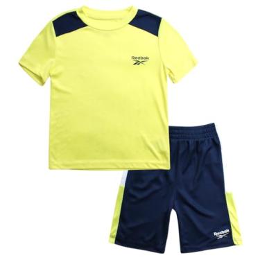 Imagem de Reebok Conjunto de shorts ativos para meninos – pacote com 2 camisetas de desempenho dry fit e shorts de academia (bebês/meninos), Amarelo neon, 4 Anos
