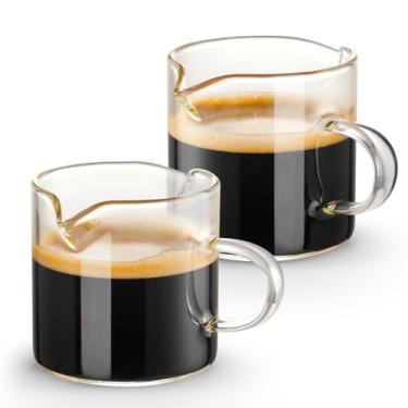 Imagem de Qipecedm Conjunto de 2 xícaras de café expresso, copos duplos de 118 ml, copos de shot, copo de leite com alça, vidro transparente, acessórios de café expresso para máquina, pequeno