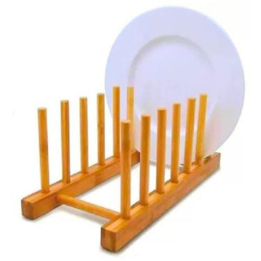 Imagem de Suporte Escorredor 6 Divisões Louças Bambu Natural Premium Display Porta Pratos Copos - Organização Eficiente para sua Cozinha - NEXUS MARKET