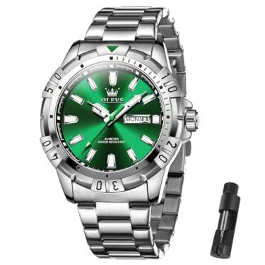 Imagem de OLEVS Relógios masculinos, pulseira de aço inoxidável, relógios analógicos de quartzo masculinos, relógios masculinos à prova d'água, relógios casuais de negócios, relógios de calendário, relógio
