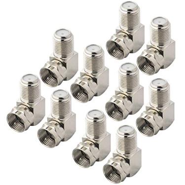 Imagem de onelinkmore Cabo coaxial conector de ângulo reto tipo F adaptador fêmea para macho conector coaxial F macho para F81 extensor fêmea F pino RG6 adaptador para placas de parede coaxial 90 graus pacote