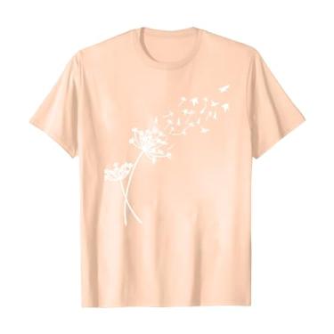 Imagem de Camiseta feminina com gola redonda e girassol, flores silvestres, estampada, casual, estampada, caimento solto, gola redonda, Bege, M