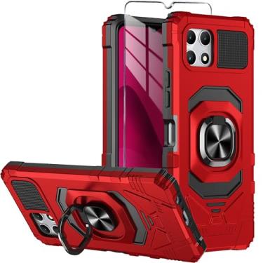 Imagem de Mocotto Capa de telefone T-Mobile REVVL 7 5G com protetor de tela de vidro temperado, capa protetora resistente à prova de choque de grau militar, com suporte de anel para REVVL 7 (vermelho)