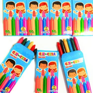 Imagem de 20 Cx Giz de Cera 6 Cores, Material Escolar, Pintura Desenho Infantil, Kit Lembrancinha, Volta as Aulas Crianças
