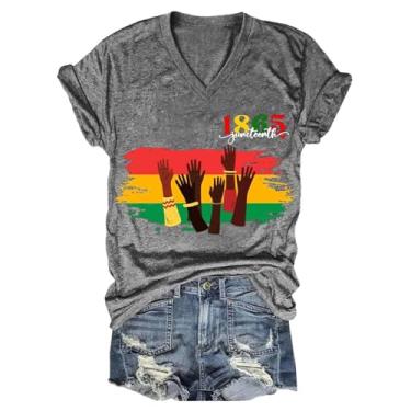 Imagem de Camisetas femininas 1865 Juneteenth Black History Celebrate Tops African American Freedom Blusa Túnicas do Dia da Independência, 3 - Cinza, M