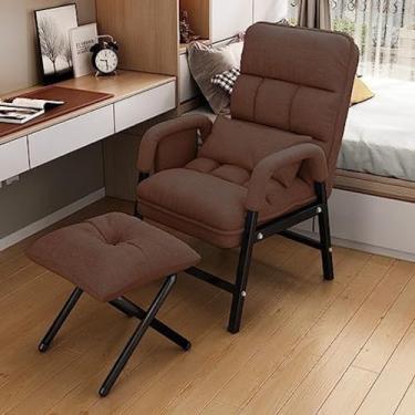 Imagem de Espreguiçadeira moderna, poltrona de tecido macio com otomano, encosto ajustável e bolsos laterais, cadeira de destaque para escritório, sala de estar, quarto, marrom