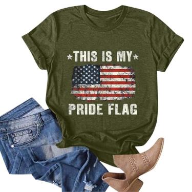 Imagem de Camiseta feminina com a bandeira americana This is My Pride Flag Graphic Plus Size, manga curta, gola redonda, casual, camiseta solta, Verde militar, XXG