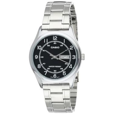 Imagem de Casio MTP-V006D-1B2 Aço Inoxidável Masculino Easy Reader Mostrador Preto Data Dia Analógico Relógio Vestido