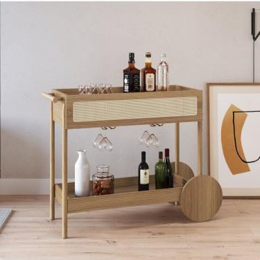 Imagem de Carrinho Bar 1 Gaveta 112cm com Porta Taças Palhinha Pé Madeira Oslo Hanover