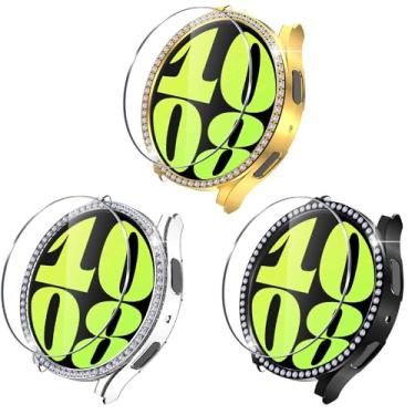Imagem de Ltezixal 3 pacotes para Galaxy Watch 7 de 40 mm, capa Bling Diamonds com película protetora de tela de vidro temperado HD, adequada para Samsung Galaxy Watch 7 de 40 mm, (pacote com 3,