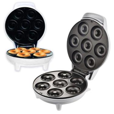 Imagem de Máquina De Mini Donuts 7 Rosquinha Antiaderente 1200W Confeitaria Profissional Branco Café da Manhã Lanche da Tarde BRANCO