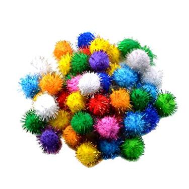 Imagem de LoveinDIY pompons com glitter pompons para animais de estimação bolas de brinquedo decorações de festa – cores sortidas (2,5 cm com glitter Tinsel- Pacote com 50)