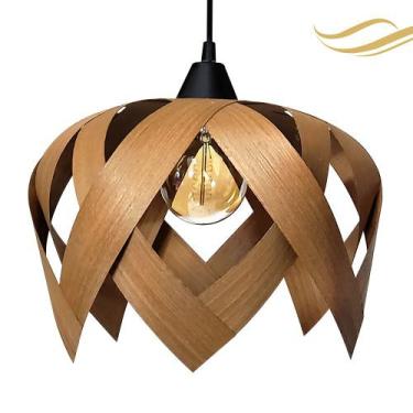 Imagem de Luminária Lustre Pendente Madeira Natural Teto Sala Quarto Cozinha Lúp