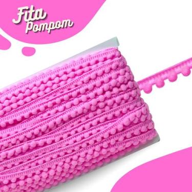 Imagem de Fita Pompom Rosa Chiclete  10mm Rolo Com 25 Metros - Nybc