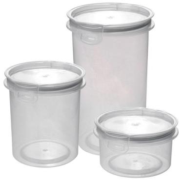 Imagem de Kit pote hermético 1 x 560ml, 1 x 1,2L e 1 x 1,8L Trava Mais cinza Pla