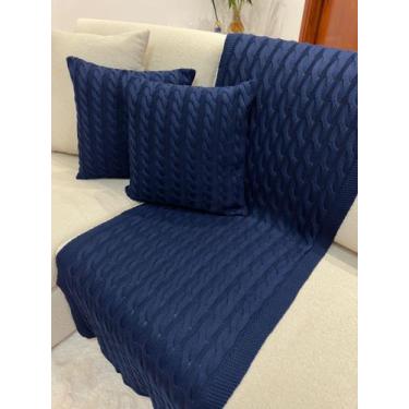 Imagem de Capa De Almofada Decorativa Tricot 45x45 Sofa Cama - Calu Tricot, Azul