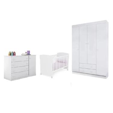 Imagem de Quarto Infantil MDF Flat Mel Berço Mini Cama c/ Perfil Doce Sonho c/ G