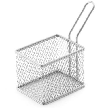 Imagem de Cesta com Alça para Servir Petiscos Batata frita Retangular em Aço Ino