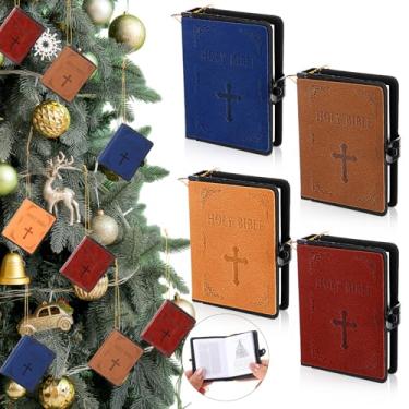 Imagem de 12 peças de enfeites bíblicos de Natal a granel para árvore de Natal, presentes religiosos cristãos, miniatura, livro de couro PU, presentes de lembrança de igreja, presentes para decoração de casa de
