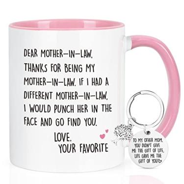 Imagem de Maustic Presentes para a sogra, sogra Dia das Mães Natal Presentes de aniversário da nora, futura sogra presentes, presentes para sogra, caneca de café para sogra 325 ml com chaveiro