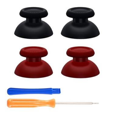 Imagem de eXtremeRate 2 pares de botões de substituição pretos e vermelhos carmim para controle de PS5, joystick analógico personalizado compatível com PS5, para PS4 todos os modelos de controladores universais - controle não incluído