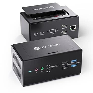 Imagem de Estação de ancoragem universal, estação de ancoragem UtechSmart 15 em 1 USB com compartimento SSD, base USB C com HDMI duplo, VGA, PD3.0, SD/TF, RJ45, áudio e micro; portas USB, para laptop Mac OS e Windows