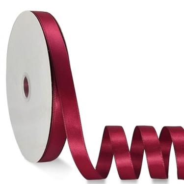 Imagem de OZXCHIXU Fita de cetim vermelho vinho dupla face de cetim 1,27 cm x 55 metros fita de poliéster para embrulho de presente artesanato decoração de casamento arcos ornamentos festa buquê arranjo floral
