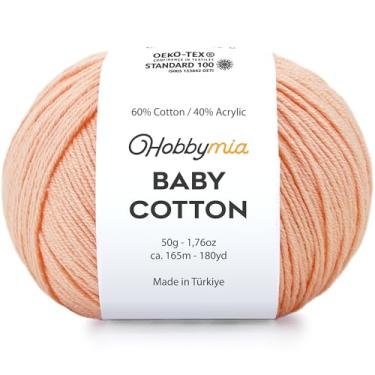 Imagem de HobbyMia Fio de algodão para bebês para crochê - 50 g / 180 m - (2) fio fino, peso esportivo - fio Amigurumi macio para linha de crochê - 60% algodão e 40% acrílico (sal do Himalaia, 1 bola)
