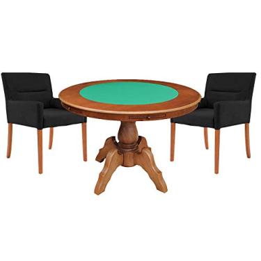 Imagem de Mesa de Jogos Carteado Redonda Montreal Tampo Reversível Amêndoa com 2 Cadeiras Vicenza Preto Fosco - Gran Belo