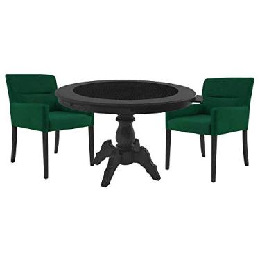 Imagem de Mesa de Jogos Carteado Montreal Redonda Tampo Reversível Preto com 2 Cadeiras Vicenza Verde - Gran Belo