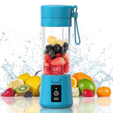 Imagem de Rongshengfa Liquidificador portátil para shakes e vitaminas, mini suco de frutas sem fio pessoal para viagem, liquidificador elétrico de smoothie, garrafas de 370 ml, recarregável por USB (azul