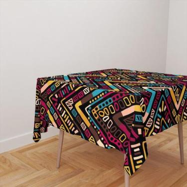 Imagem de Toalha De Mesa Quadrada 4 Lugares Tecido Oxford Étnico Chevron Colorid