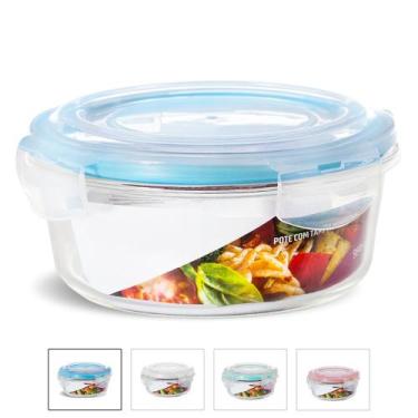 Imagem de Kit 4 Potes Vidro Hermético Trava Redondo 950ml Marmita - U4home, Azul