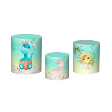 Imagem de Trio De Capa Cilindro - Dinossauro Rosa Azul Amarelo Baby 012 - Via Co