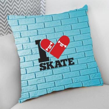 Imagem de Almofada Decorativa Cheia c/ Zíper 40x40 Eu Amo Skate - Deluzz