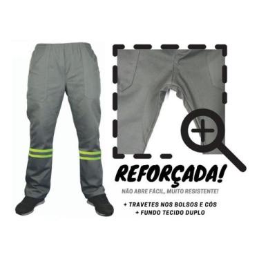 Imagem de Calça Brim Pesado Cinza Fardamento C/ Faixa Refletiva - visual, P 34-3