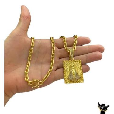 Imagem de Corrente Cadeado 6mm + Pingente Nossa Sra - Banhado a Ouro - ToJoia18k