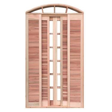 Imagem de Porta Balcão de Correr de Madeira Padrão Cedro Veneziana em Arco Esqua