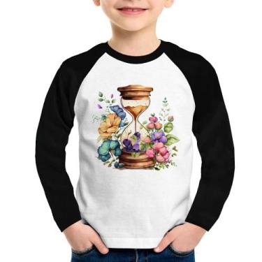 Imagem de Camiseta Raglan Infantil Ampulheta Floral Manga Longa - Foca na Moda, 