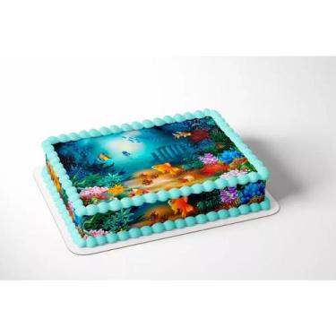 Imagem de Papel arroz e faixa para bolo festa aniversário fundo do mar peixes - 