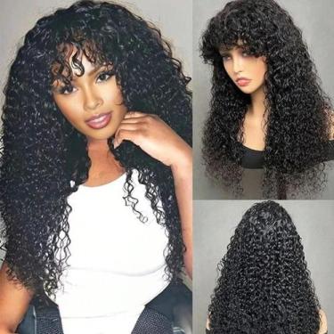 Imagem de Peruca de Cabelo Humano Encaracolado - 18 a 32 Polegadas com Franja - 