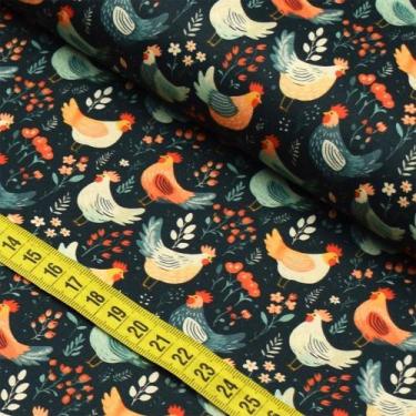 Imagem de Tecido Estampado Para Patchwork - Galinhas no Jardim : Galinhas Marinh