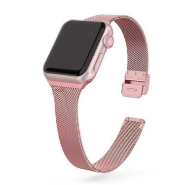 Imagem de Pulseira Milanese Slim Compatível Apple Watch - Baú do Viking, Rosa, 4