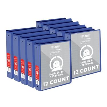 Imagem de Fichário Bazic com 3 anéis organizador econômico de 2,54 cm - azul, anel redondo, comporta 175 folhas de papel, para escola, escritório, casa, 12 unidades