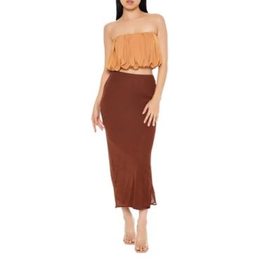 Imagem de Forever 21 Saia midi feminina de chiffon, Marrom escuro, PP