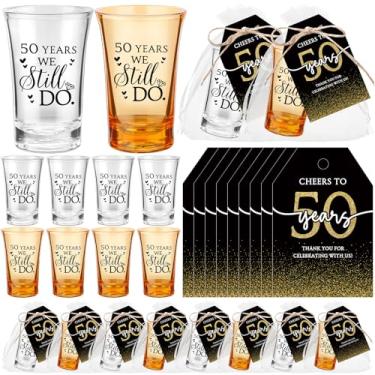 Imagem de SiliFine 36 conjuntos de lembrancinhas de festa de aniversário de 50 anos We Still Do 50 Years de copos de shot de casamento, etiquetas de agradecimento, decorações de aniversário, presentes para