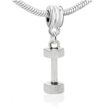 Imagem de Sexy Sparkles Berloque europeu – Barra de levantamento de peso, espaçador com halteres pendentes, serve para europeu, Biagi, Chamilia, e mais, liga de zinco, um pingente