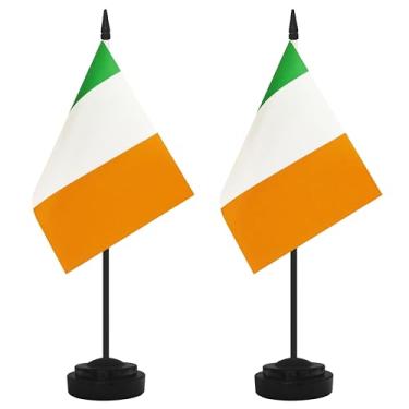 Imagem de Conjunto de 2 bandeiras de mesa da Irlanda, bandeira de escritório pequena mesa em miniatura irlandesa com mastro preto de 30 cm e base preta, escritórios, sala de aula, casa, decoração de festival